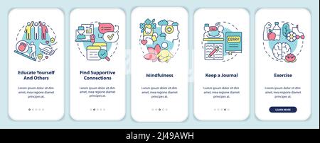 Coping with PTSD process onboarding mobile app screen Stock Vector