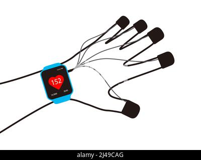 Fashion smart watch with sensors, flat, vector illustration Stock Vector