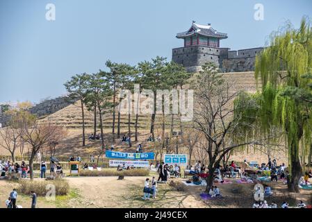 Hwaseong Fortress in Suwon South Korea on April 10, 2022 Stock Photo