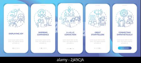 Charismatic people traits blue gradient onboarding mobile app screen Stock Vector