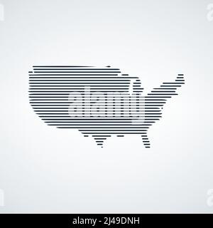 Map of USA made out of stripes. America lines country map. Stock vector illustration isolated on white background. Stock Vector