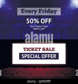 Cinema movie horizontal banners set with special offer symbols realistic isolated vector illustration Stock Vector