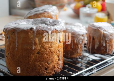 Easter bread Paska baked on a tray Stock Photo