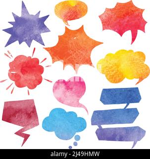 Blank watercolor comics speech bubble colorful set isolated vector illustration Stock Vector
