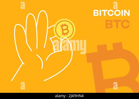 Hand holding Bitcoin cryptocurrency editable vector. BTC token illustration. Stock Vector