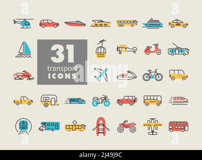 Transportation vector icon set. Graph symbol for travel and tourism web site and apps design, logo, app, UI Stock Vector