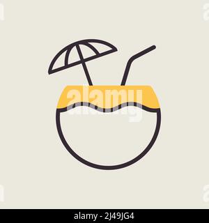 Coconut cocktail drink vector icon. Summer sign. Graph symbol for travel and tourism web site and apps design, logo, app, UI Stock Vector