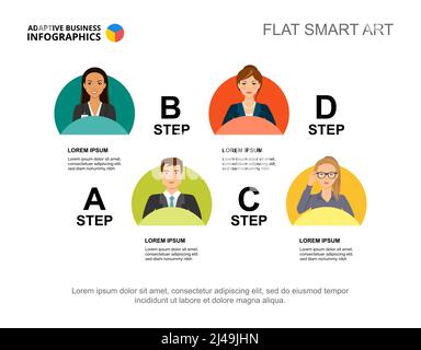 Four steps process chart template for presentation. Business data. Abstract elements of diagram, graphic. Project, finance, marketing or teamwork crea Stock Vector
