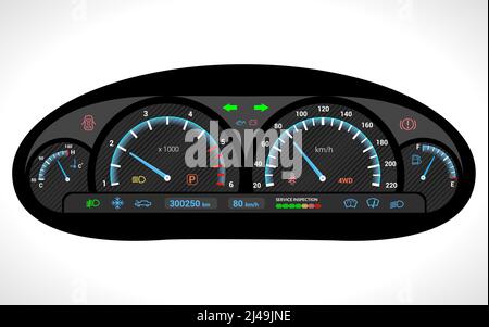 Car dashboard auto speedometer panel isolated on white background vector illustration Stock Vector