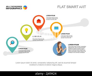 Four elements workflow template for presentation. Business data visualization. Plan, finance, management or marketing creative concept for infographic Stock Vector