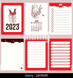 Collection calendar template for June 2023 with cute rabbit of flowers and  planner pages, notes, to do list. Vector illustration. Week from Monday. in  Stock Vector Image & Art - Alamy