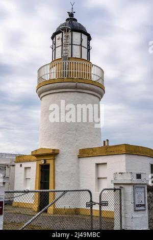 Decommissioned Cromarty Lighthouse at coast town of Cromarty on the Black Isle in Ross and Cromarty, Highland, Scotland, UK Stock Photo