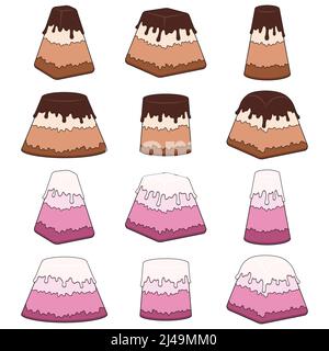 Set of color illustrations with chocolate and berry curd Easter with glaze. Isolated vector objects on a white background. Stock Vector