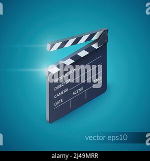 Clapperboard film production industry equipment isolated on blue background vector illustration Stock Vector