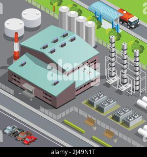 Colorful isometric oil refinery and transport composition 3d vector illustration Stock Vector