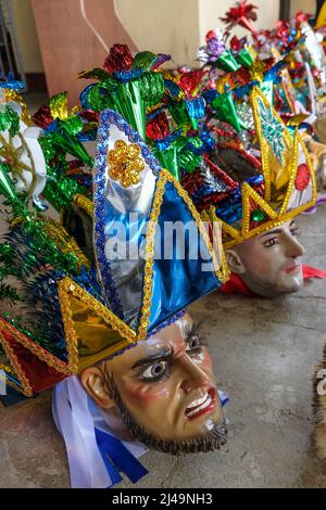 Mogpog, Philippines - April 2022: Roman soldier masks used in the Moriones Festival held during Holy Week on April 13, 2022 in Marinduque, Philippines Stock Photo