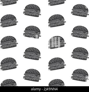 Vector seamless pattern of black hand drawn doodle sketch burger isolated on white background Stock Vector