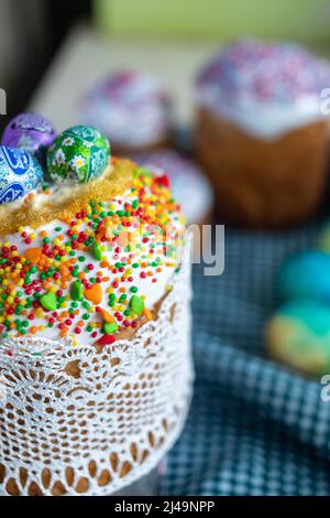 Easter cakes with colorful topping Stock Photo