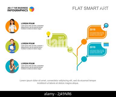 Three branches tree metaphor process chart template. Business data. Abstract elements of diagram, graphic. Review, team, marketing or teamwork creativ Stock Vector