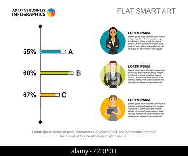 Three options bar chart template for presentation. Business data visualization. Development, teamwork, analysis or marketing creative concept for info Stock Vector
