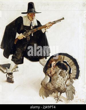 JOSEPH CHRISTIAN LEYENDECKER (American 1874 - 1951) Turkey Dinner, cover illustration for The Saturday Evening Post. 1907. Stock Photo