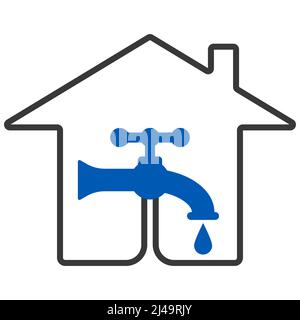 Water faucet icon drop, communication house, tube project construction apartment Stock Vector