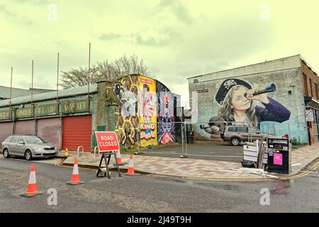 Glasgow, Scotland, UK 13th April, 2022 Hollywood comes to the “Barras” as filming for the IRA movie borderland saw the  world famous east end market turned into the one in Camden town London in the 1970's. Credit Gerard Ferry/Alamy Live News Stock Photo