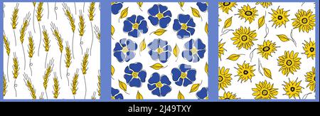 Tradition Ukrainian seamless pattern, wheat, poppy, cornflower and sunflower. Vector illustration global politics, NO WAR, aggression problem picture Stock Vector