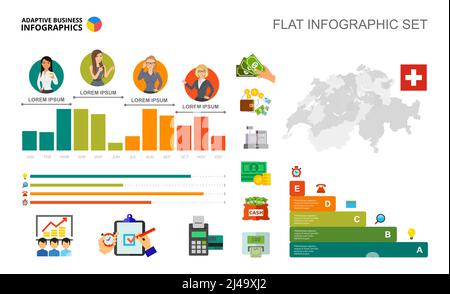 Financial bar charts template for presentation. Business data visualization. Currency, finance, planning or marketing creative concept for infographic Stock Vector