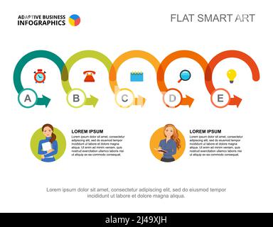 Five steps process chart template for presentation. Business data visualization. Corporate, insurance, management or marketing creative concept for in Stock Vector