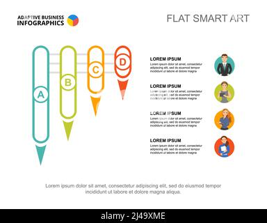 Four issues process chart template. Business data. Abstract elements of diagram, graphic. Review, recruitment, marketing or teamwork creative concept Stock Vector