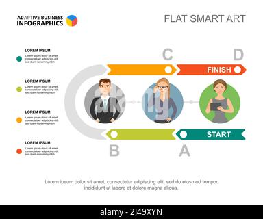 Four steps workflow process chart template for presentation. Business data visualization. Organization, insurance, management or marketing creative co Stock Vector