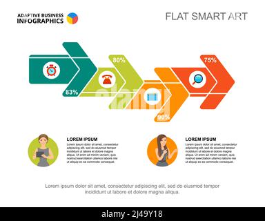 Four arrows percentage chart template for presentation. Business data visualization. Development, progress, analysis, banking or marketing creative co Stock Vector