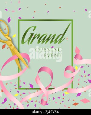 Grand opening background with ribbon and confetti Stock Vector