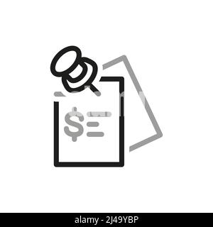 Simple Financial Report Related Vector Line Icon. Financial documents. Documents connected by drawing pin. Stock Vector