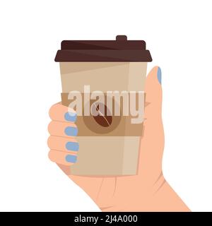 Paper up of coffee. Cup of coffee in hand. Flat vector illustration Stock Vector