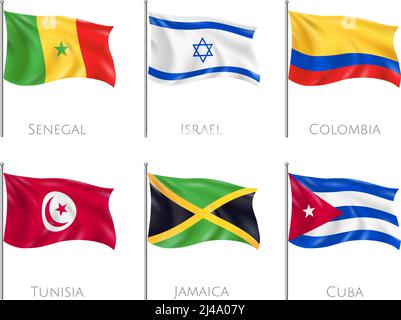 Country flags set with Senegal and Cuba flags realistic isolated vector illustration Stock Vector