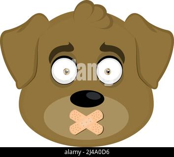 Vector illustration of emoticon of the face of a cartoon dog with adhesive band in the mouth Stock Vector