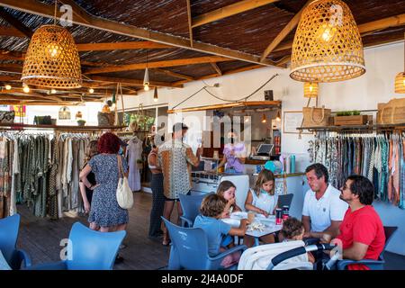 A hippy shop in the hippy market of La Mola, in the El Pilar village. Formentera (Balearic Islands).  Every Wednesday and Sunday from May to October, Stock Photo