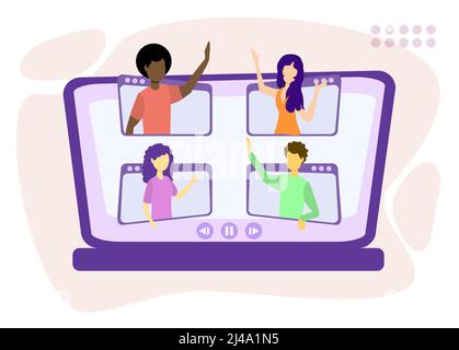 Online friends lifestyle vector illustration. Flat virtual online conversation messaging concept persons. New and modern demography trend with progres Stock Vector