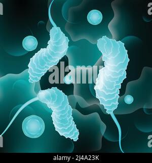 Vector abstract sphere blue cocci, spirilla bacteria cells concept Stock Vector