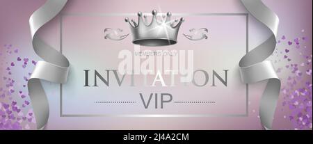 VIP invitation lettering with silver crown. Party invitation design. Typed text, calligraphy. For leaflets, labels, invitations, posters or banners. Stock Vector