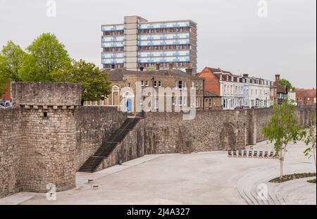 Southampton view on a daytime. Old Town Walls. A sequence of defensive structures built around the town in southern England Stock Photo