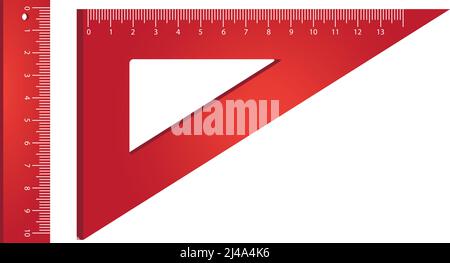 Ruler and triangle realistic vector illustration. Measuring, tools, geometry. School supplies concept. For topics like math, drawing, measurement Stock Vector