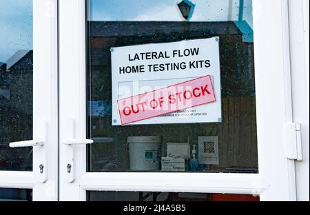 Out of stock sign at Ribble Valley Lateral Flow Testing Centre, Clitheroe, Lancashire, UK. Stock Photo