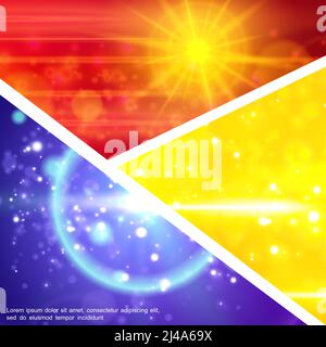 Colorful light effects composition with sparkles sunlight glitter flash lens flare effects in realistic style vector illustration Stock Vector
