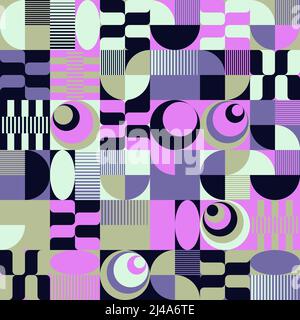 Neon colored abstract vector pattern artwork made with various geometric shapes and elements. Digital graphics design for poster, cover, art, presenta Stock Vector
