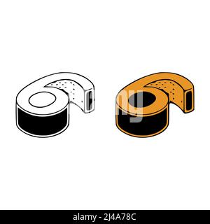 Isometric number 6 doodle vector illustration on white background. Number clip art. Stock Vector