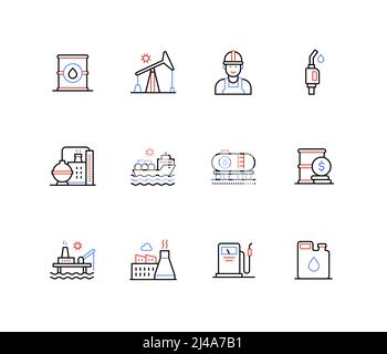 Extraction and use of oil - line design style icons Stock Vector