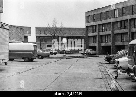 Archive photograph of Bishopsfield housing estate in Harlow New Town.  Image is scan of original b&w negative taken in 1974 Stock Photo